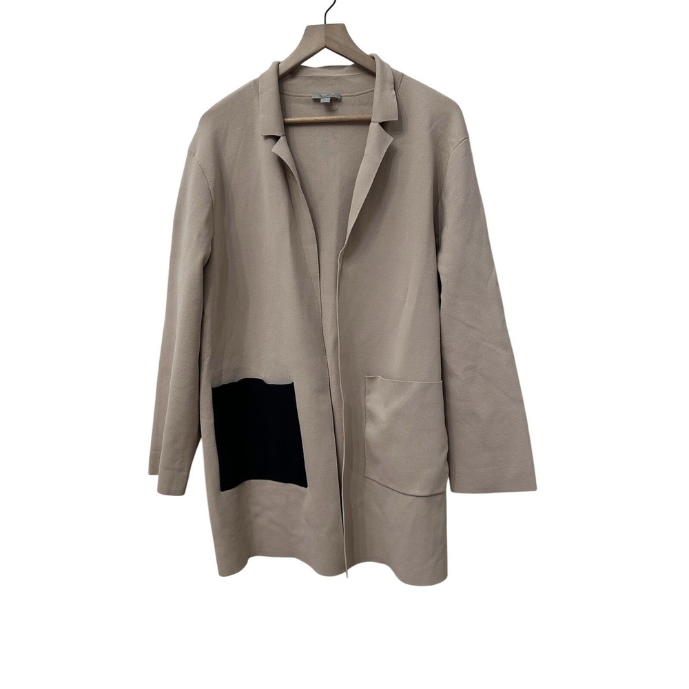 COS Taupe Open-Front Cardigan with Black Patch Pocket